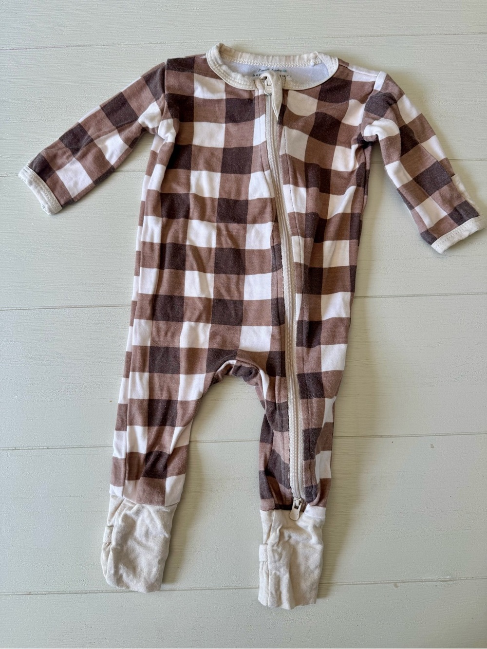 Cozy Brown Buffalo Check Kids Footed One-Piece Bamboo Pajama
